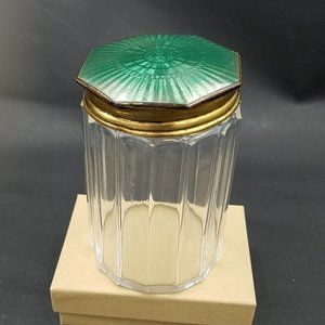 Antique Victorian Green Guilloche Enamel Dresser Jar